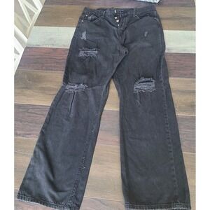 Aeropostale Women's Sz 12 Black 90s Baggy Distress High Rise Straight Button Fly